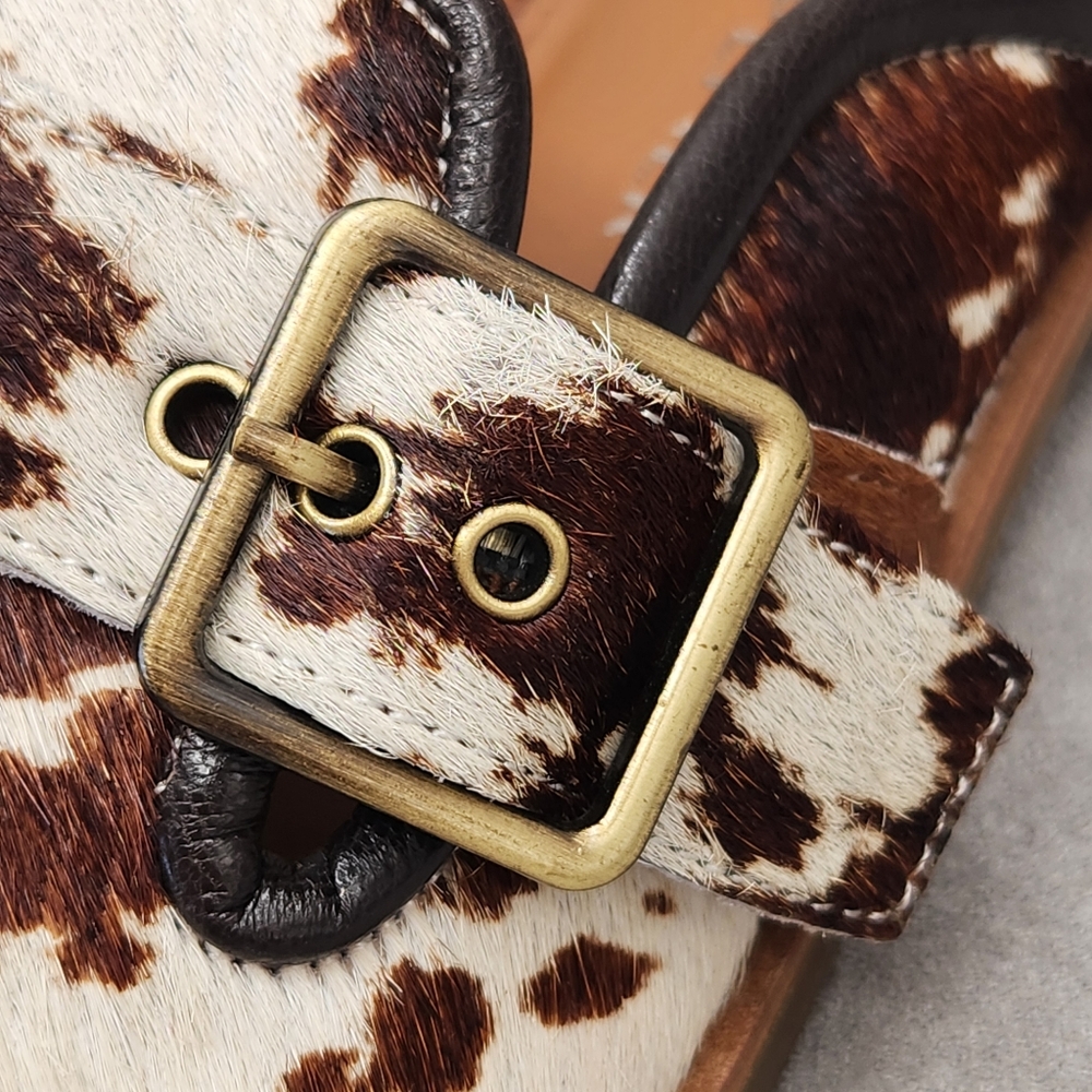 Donald Pliner Mules 8.5 Brown White Cow Hair Calf Leather Sabel Comfort New $200 - Picture 9 of 16